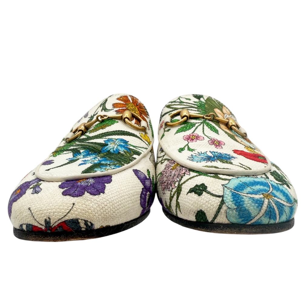 Gucci Jordaan Horsebit Loafer Cream White Floral Canvas Size 37 US 7 Flat Shoe - Picture 11 of 15